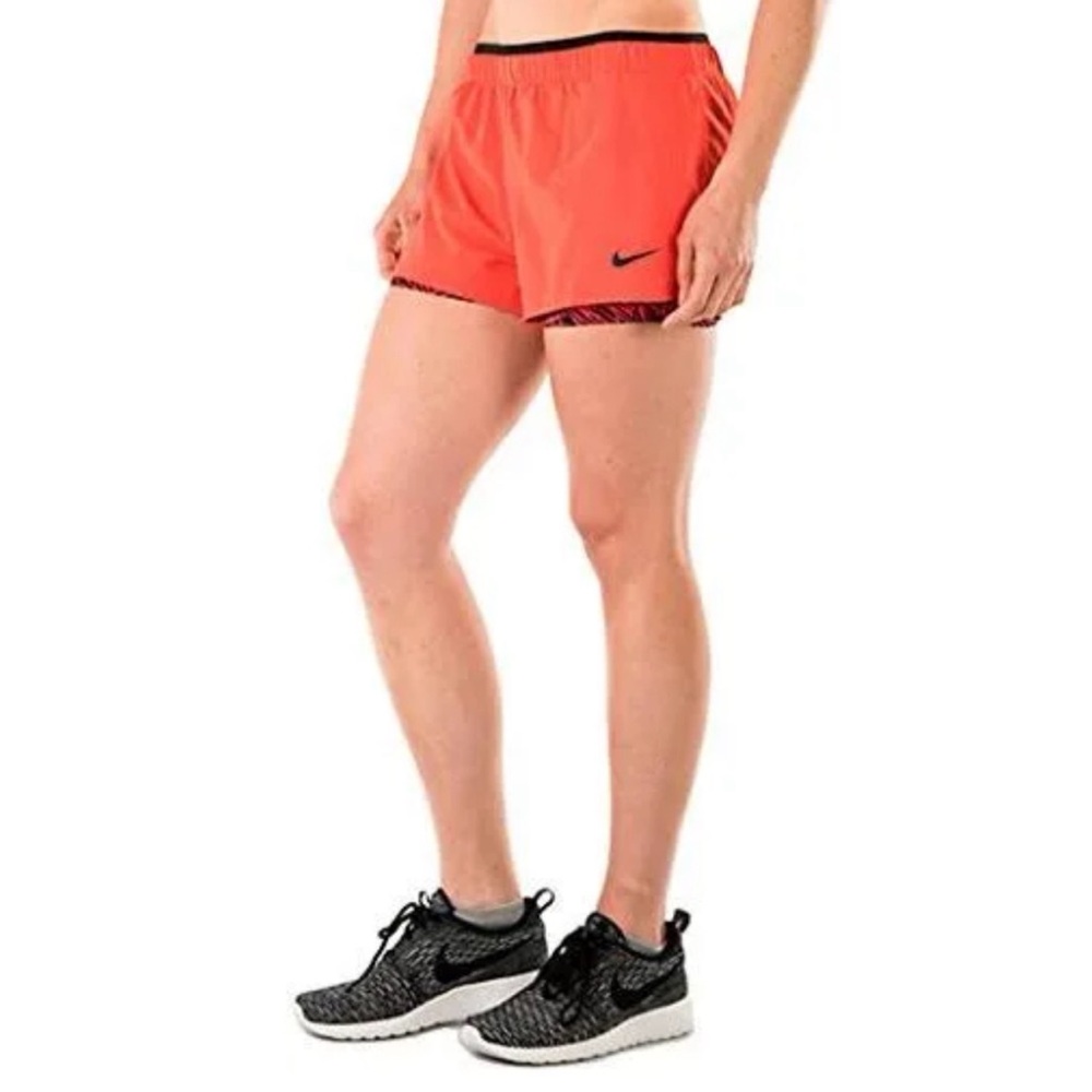 Nike Womens Dri-FIT 2-in-1 Athletic Shorts Orange Size Small